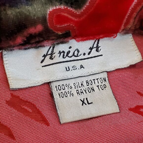 Aris A Womens XL Velvet Top Asian Crane Stand Collar Silk Knot Kimono Boho Artsy - Picture 8 of 10